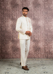 cream silk hand embroidered bandhgala