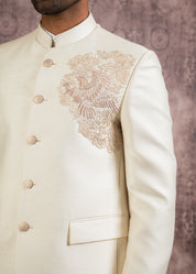 cream silk hand embroidered bandhgala