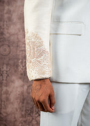 cream silk hand embroidered bandhgala