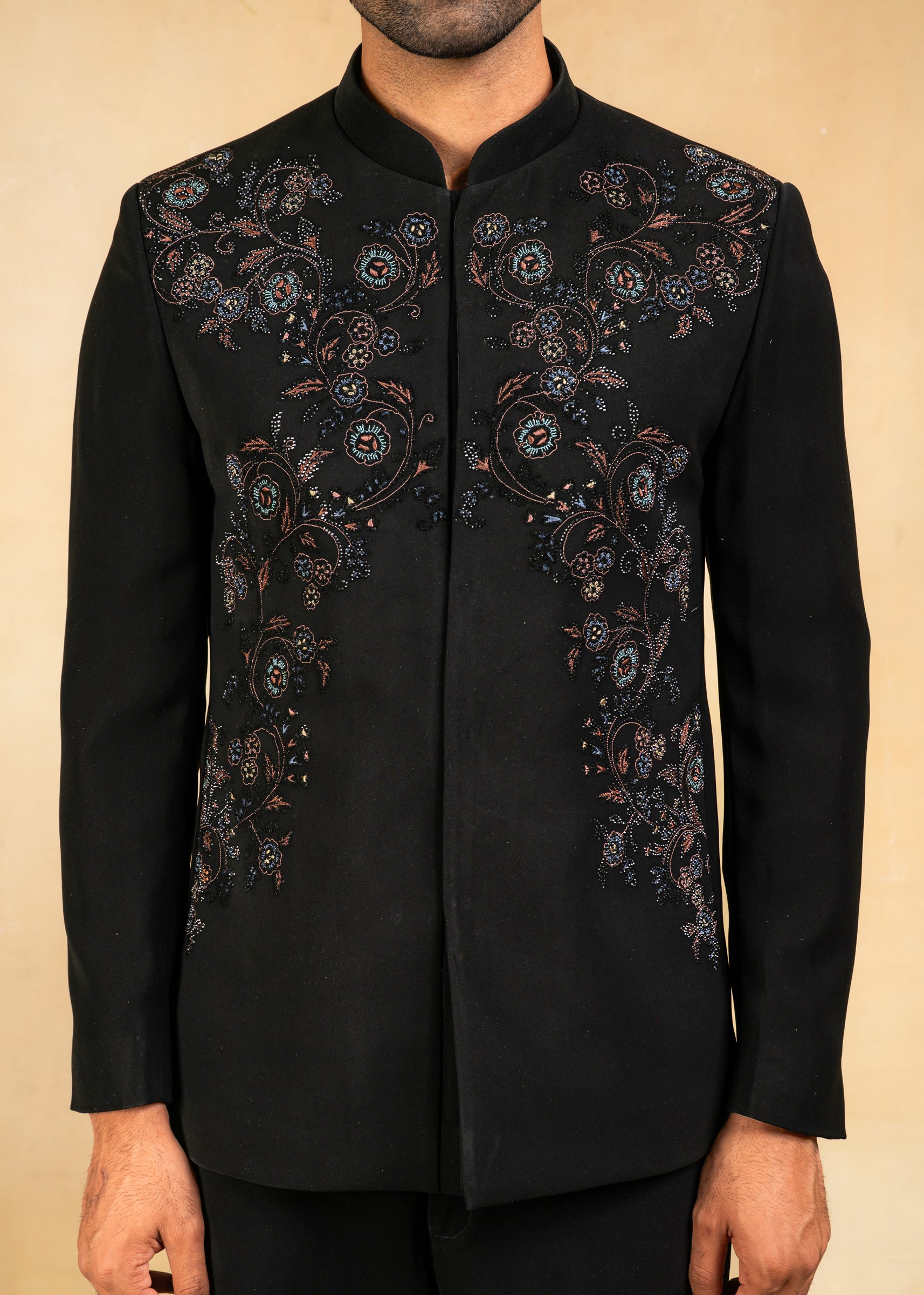 designer bandhgala with crystal and thread work