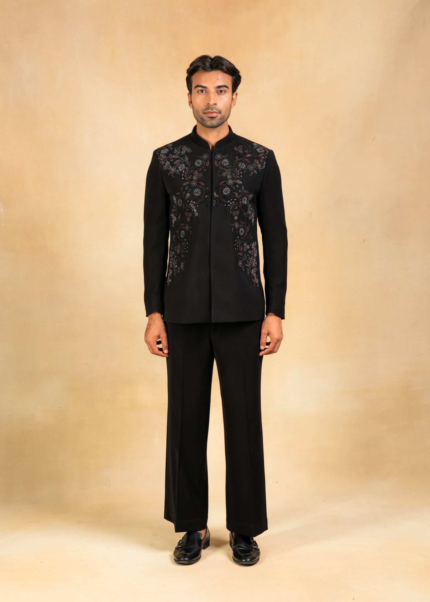 designer bandhgala with crystal and thread work