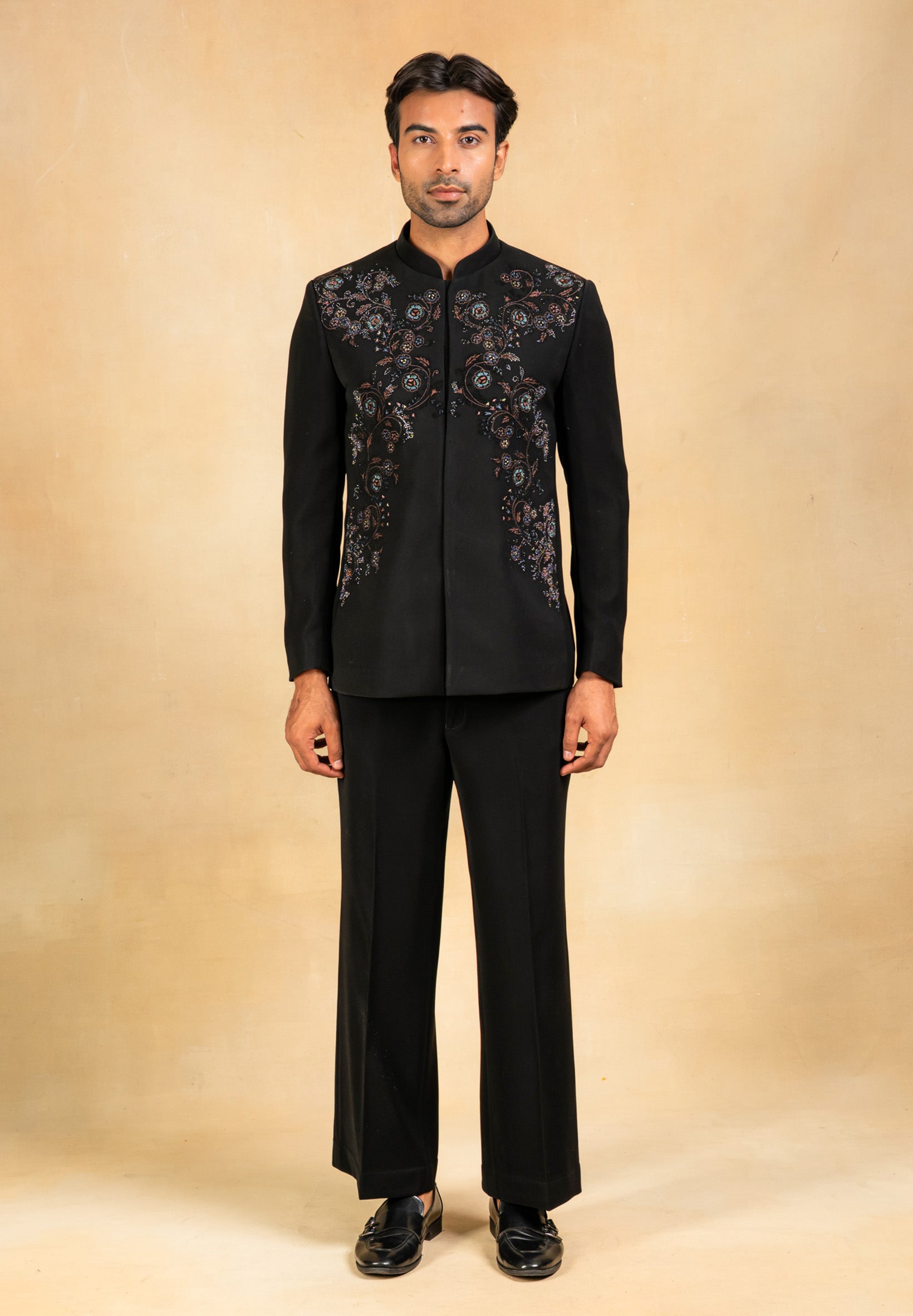 designer bandhgala with crystal and thread work