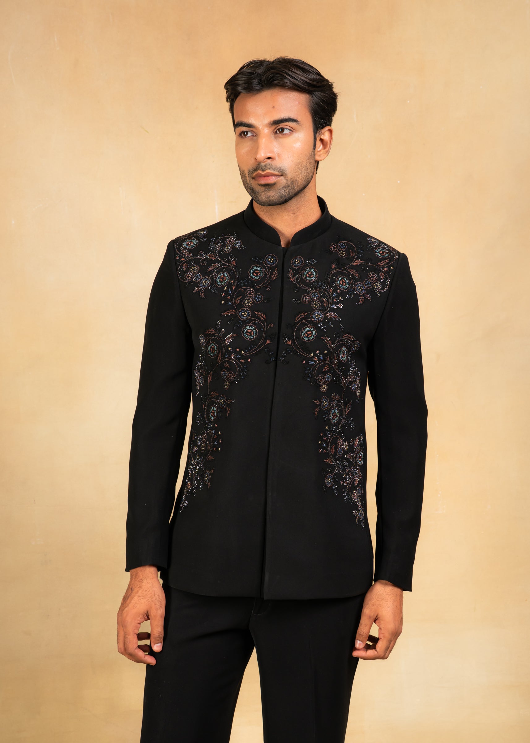 designer bandhgala with crystal and thread work