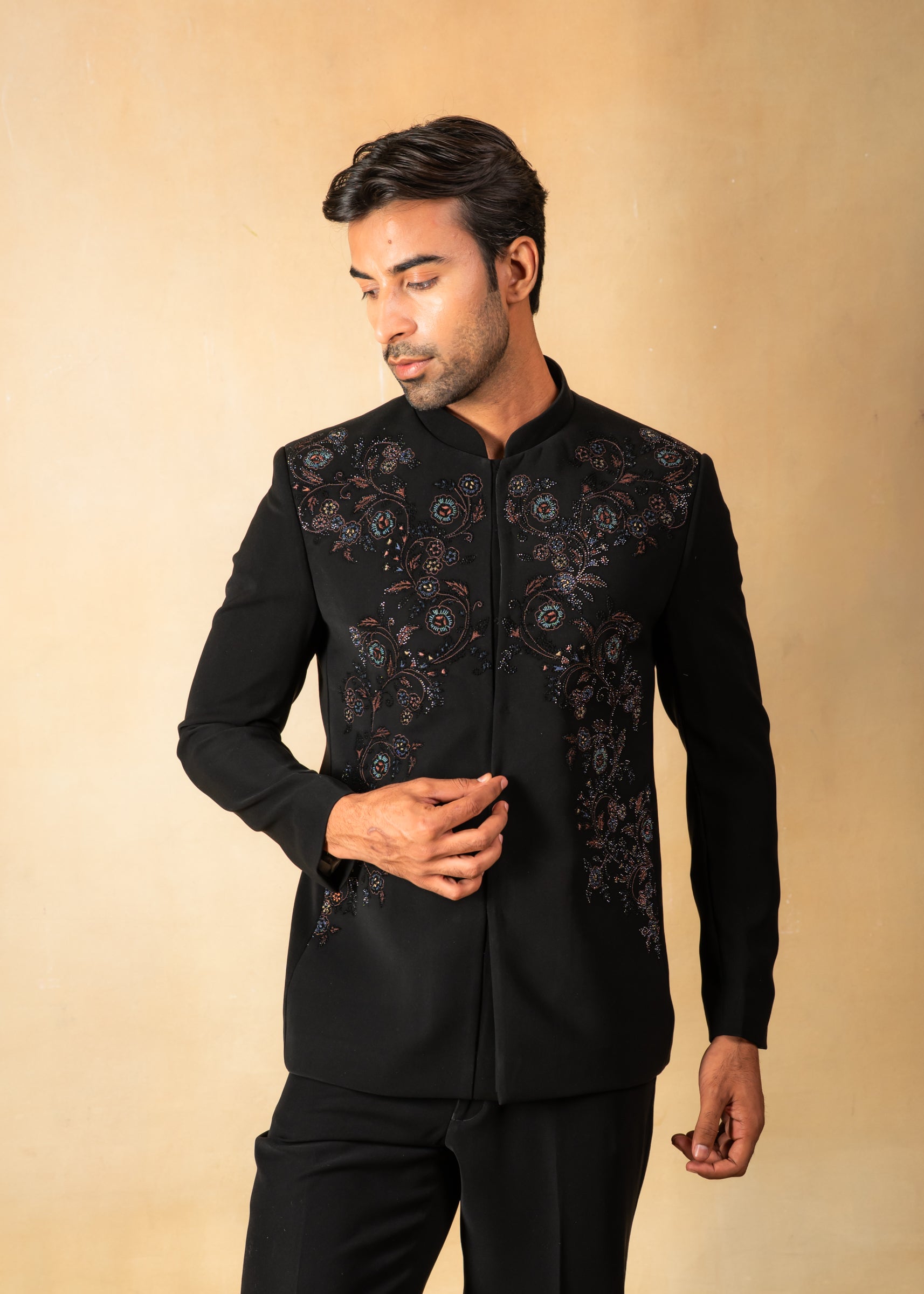 designer bandhgala with crystal and thread work