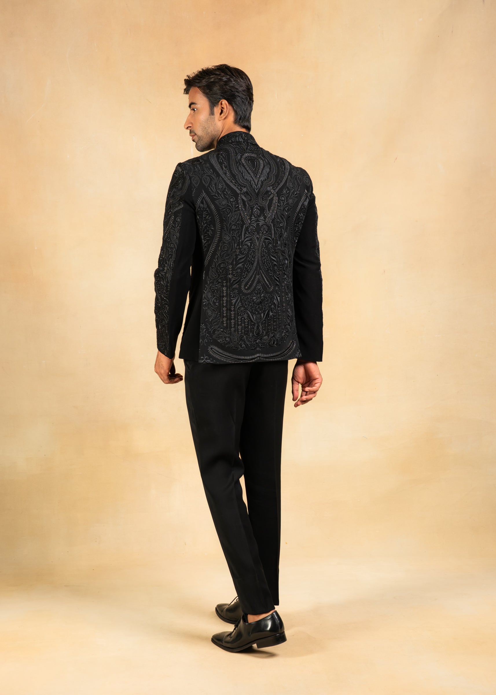 designer black bandhgala with hand embroidery