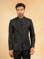 designer black bandhgala with hand embroidery