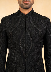 designer black bandhgala with hand embroidery