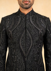 designer black bandhgala with hand embroidery
