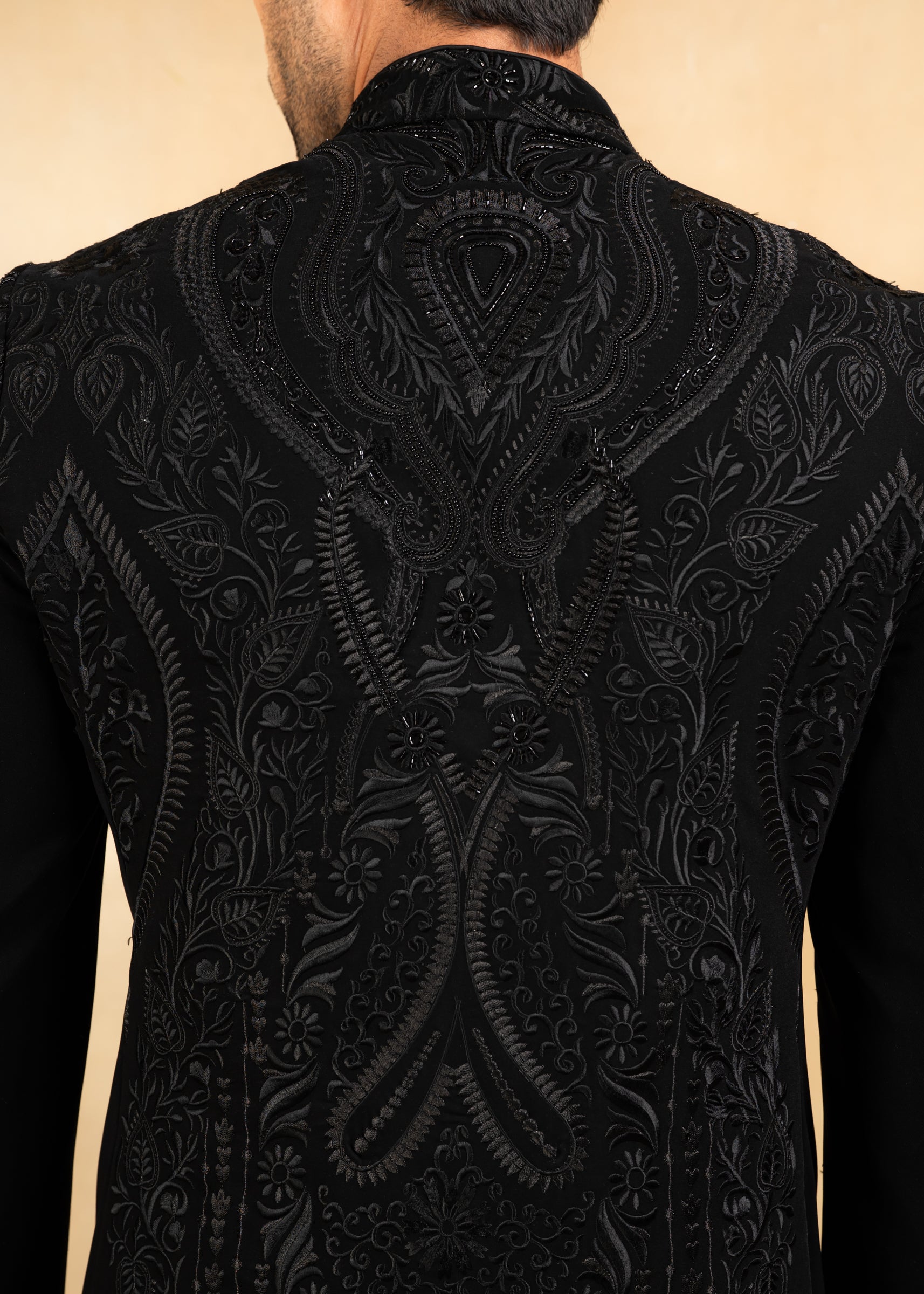 designer black bandhgala with hand embroidery
