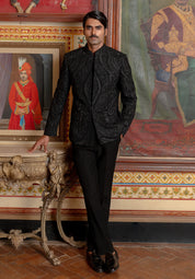 designer black bandhgala with hand embroidery