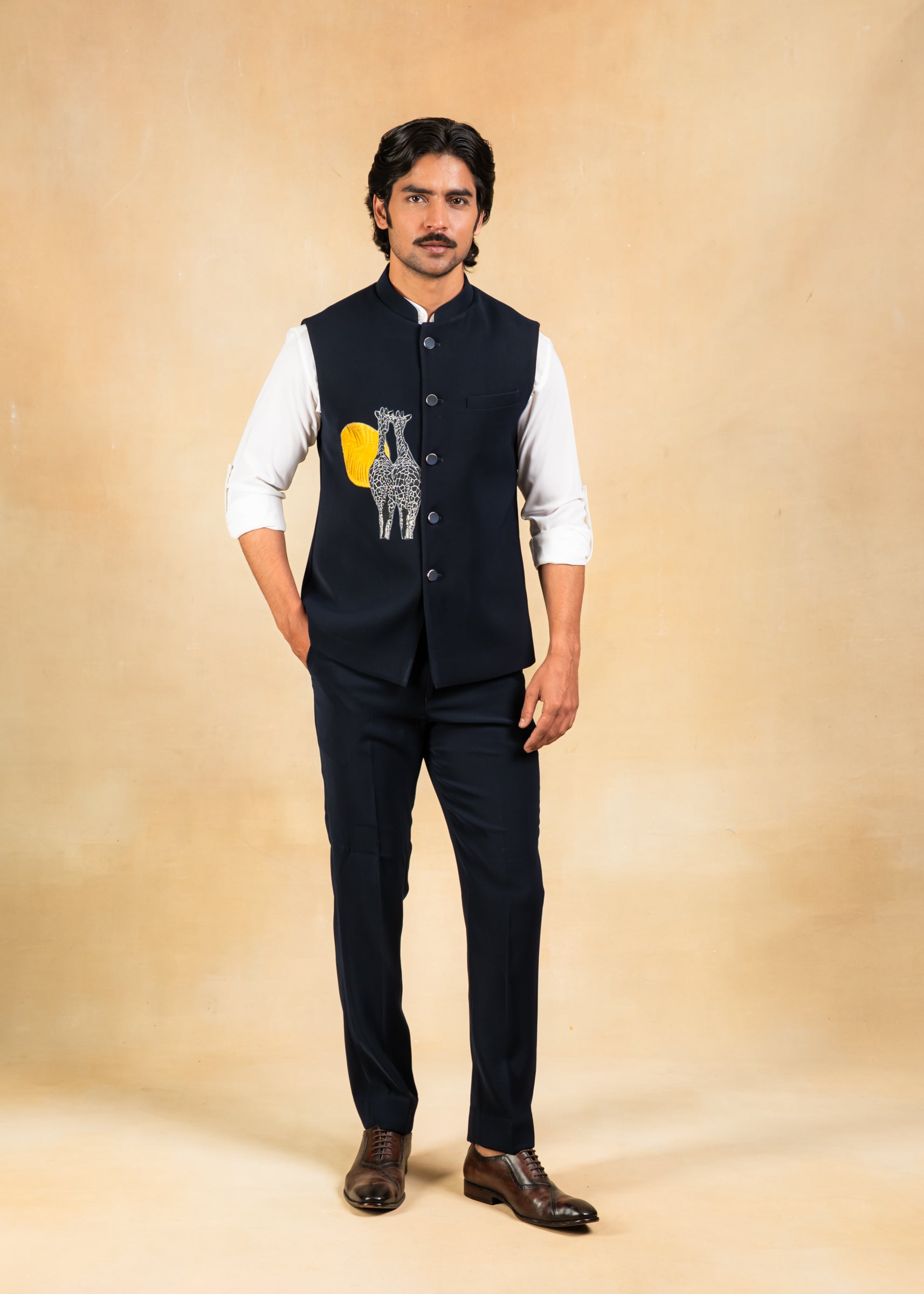 designer blue bundi with animal motif