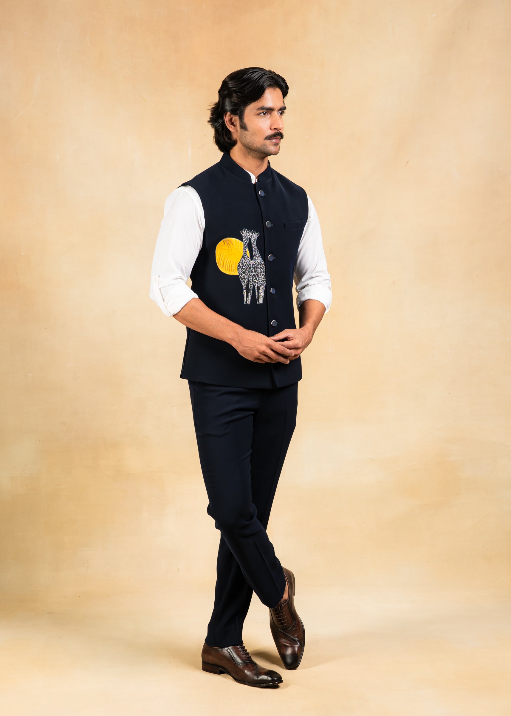 designer blue bundi with animal motif