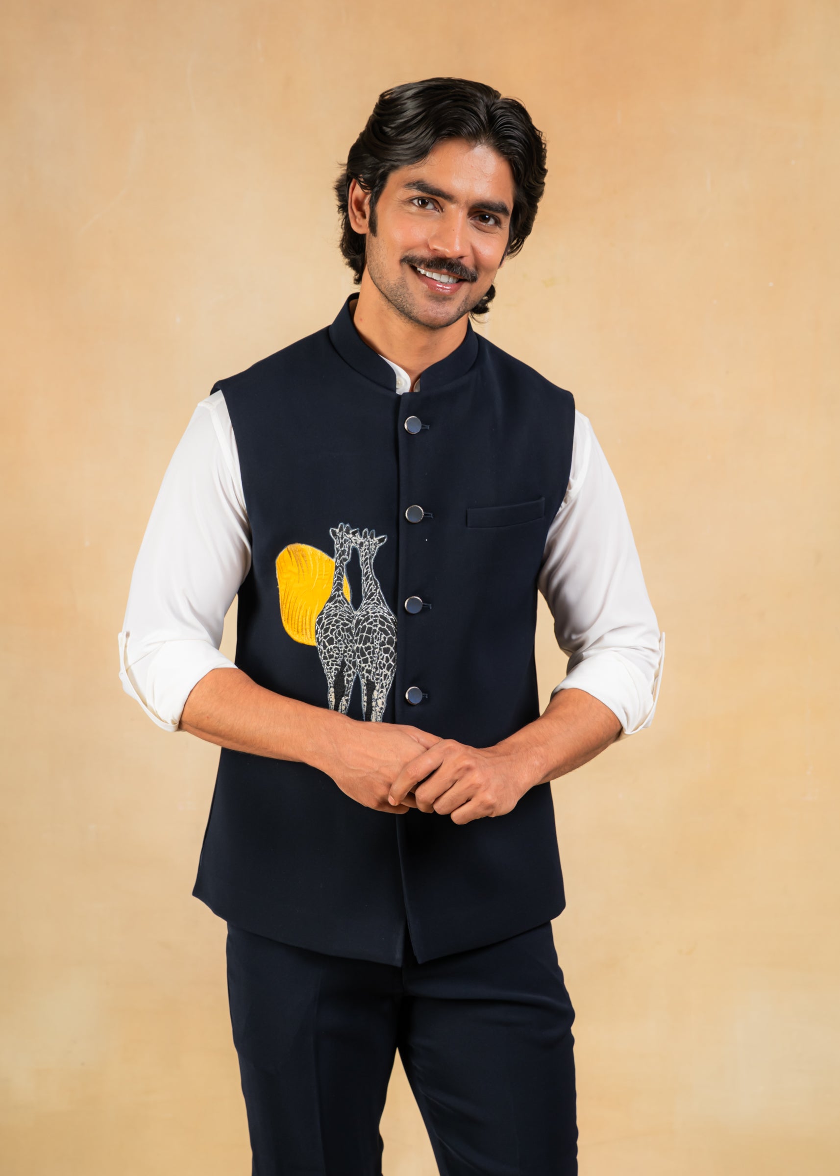 designer blue bundi with animal motif