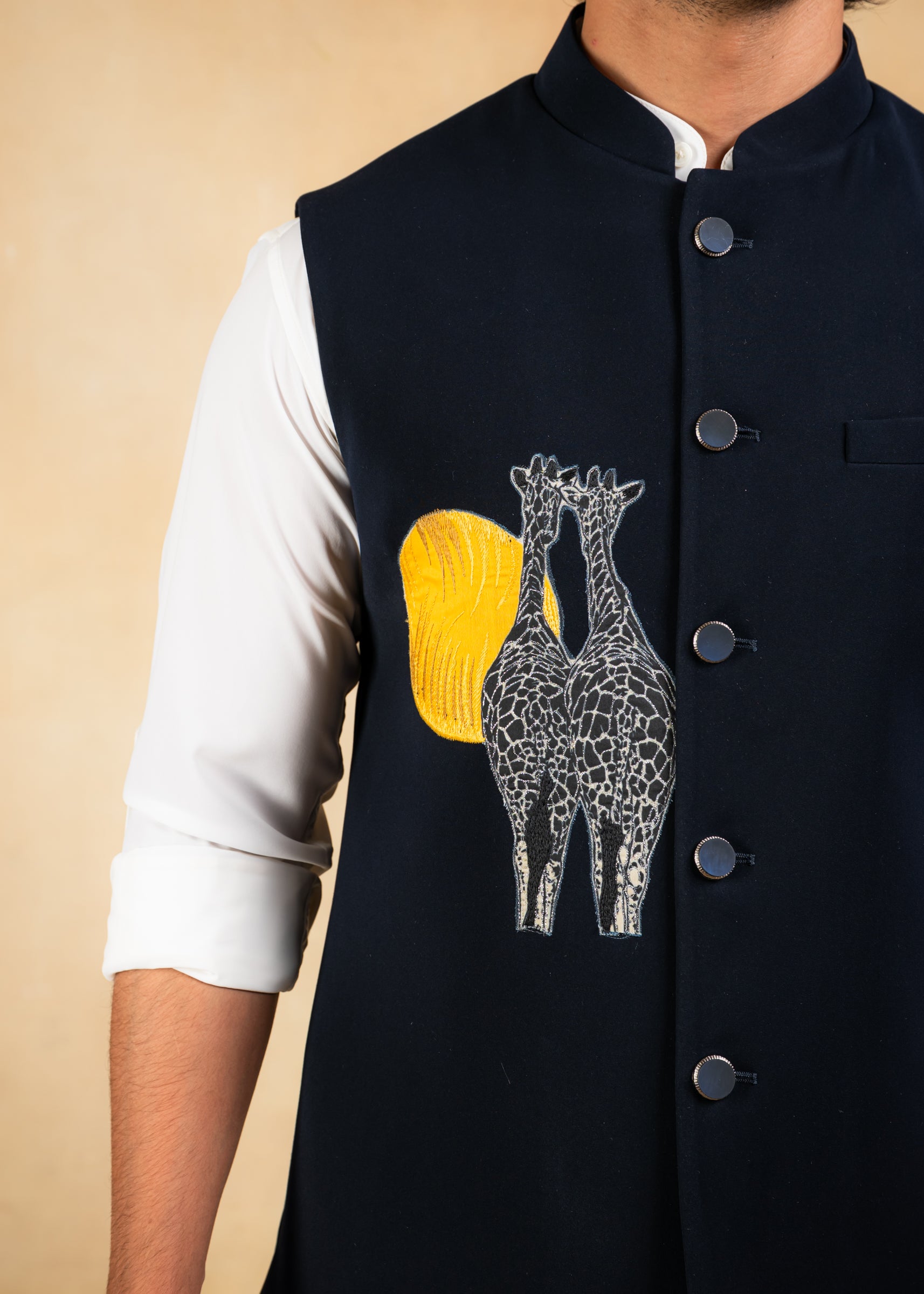 designer blue bundi with animal motif