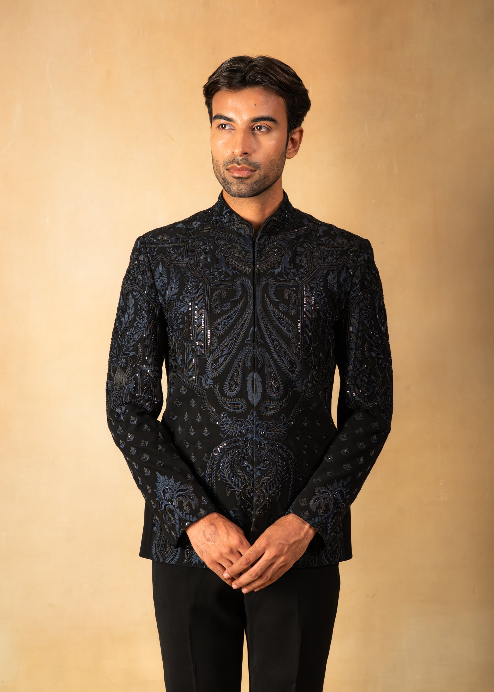 designer dual tone bandhgala with hand embroidery