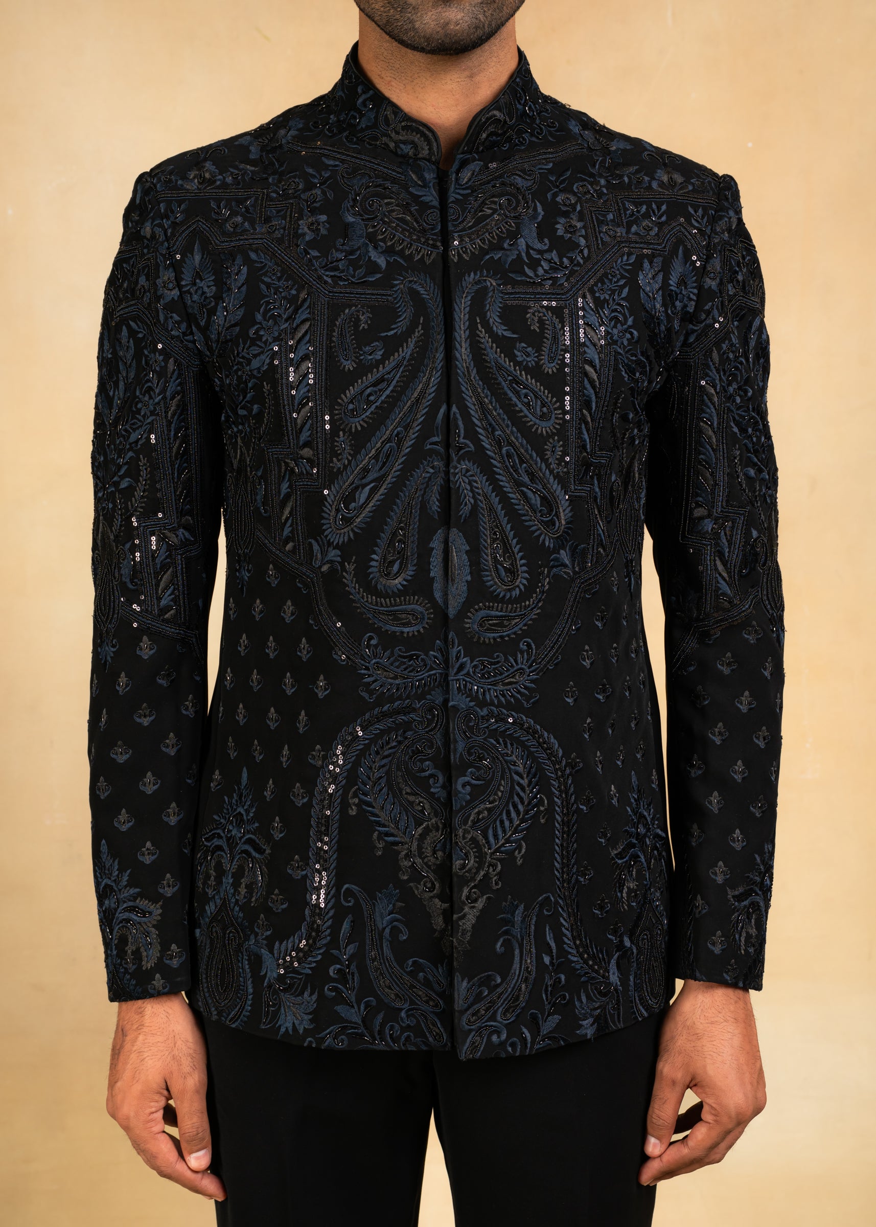 designer dual tone bandhgala with hand embroidery