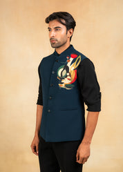 designer teal bundi with abstract motif