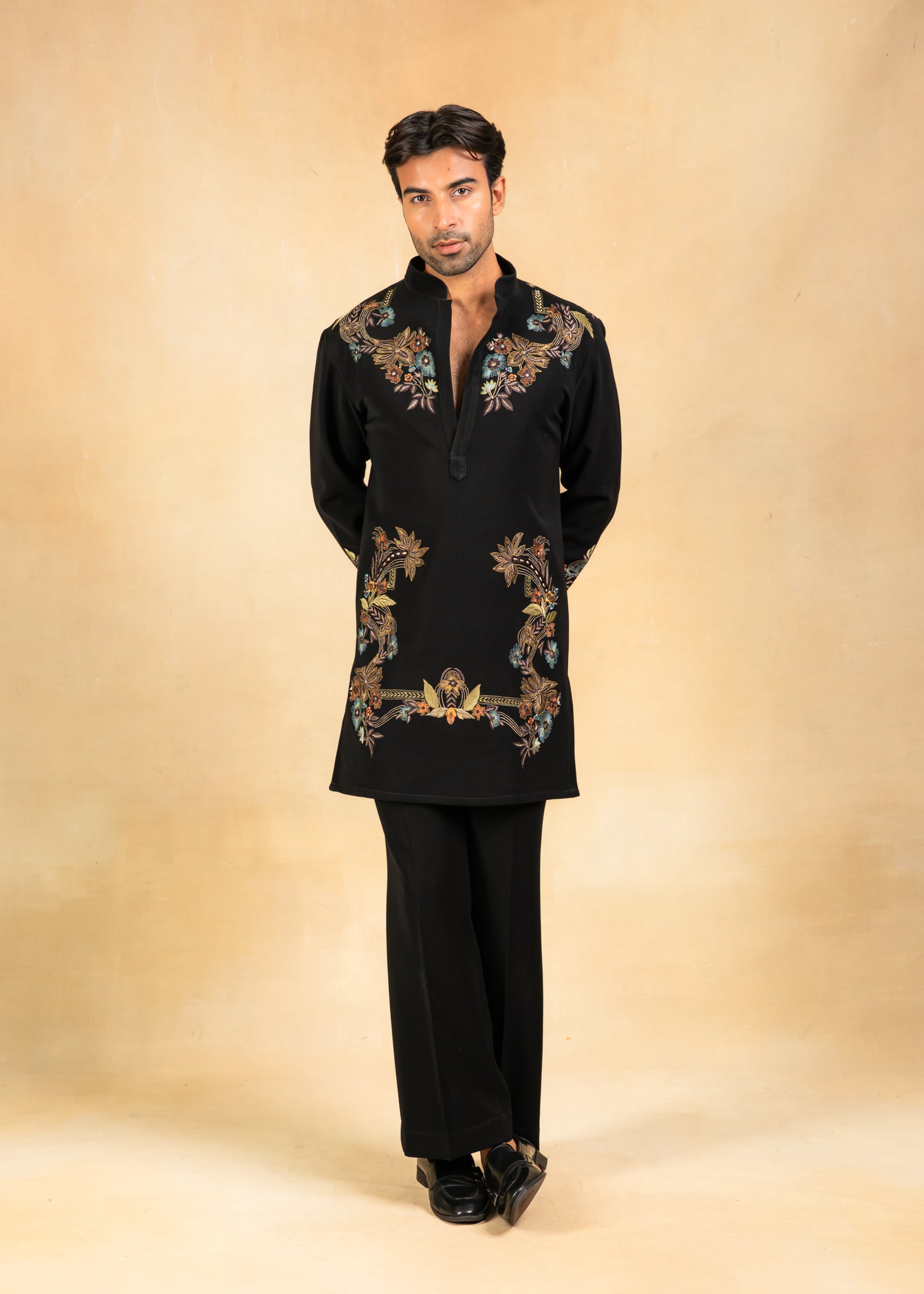 embroidered kurta set with wide trousers