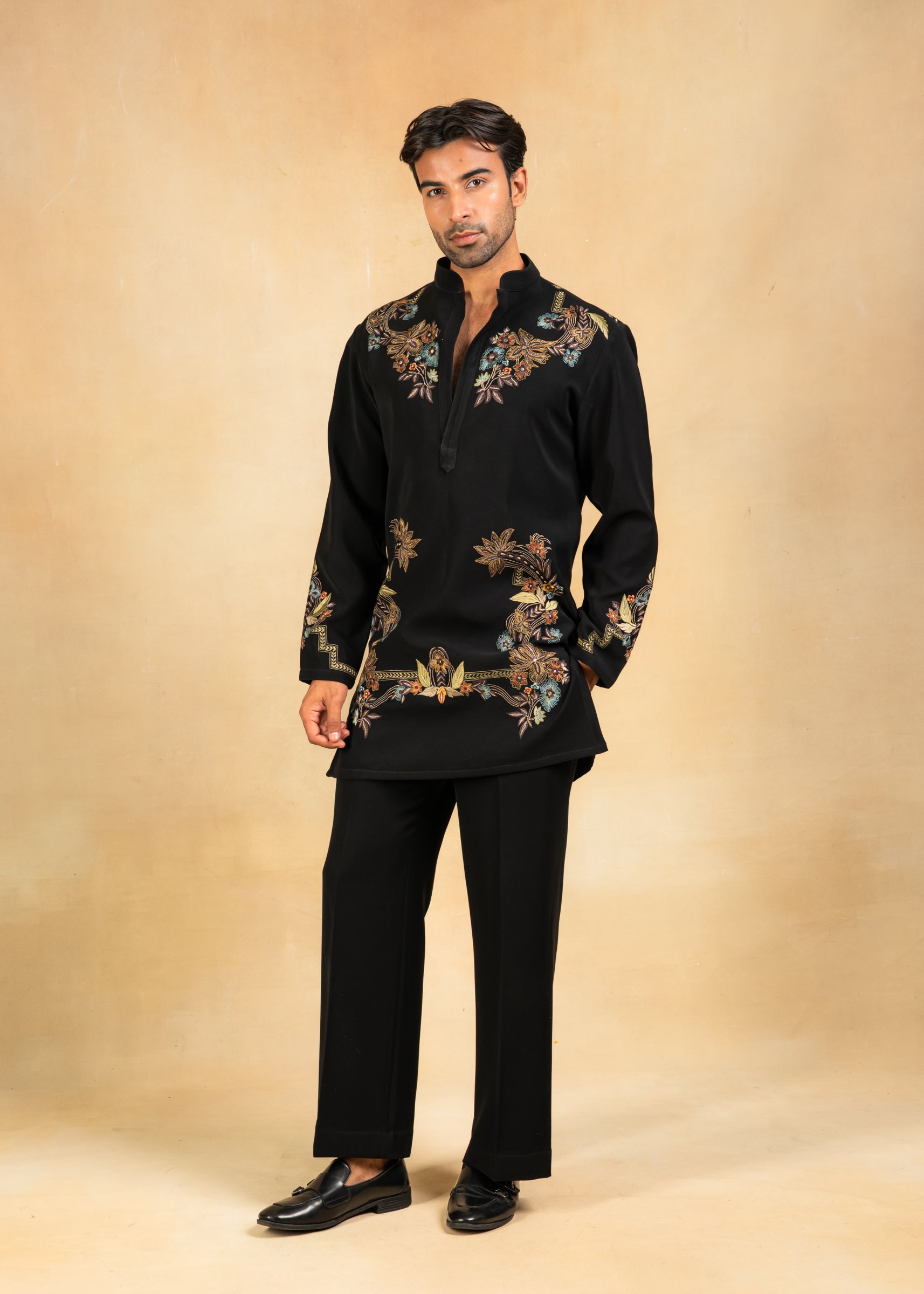 embroidered kurta set with wide trousers