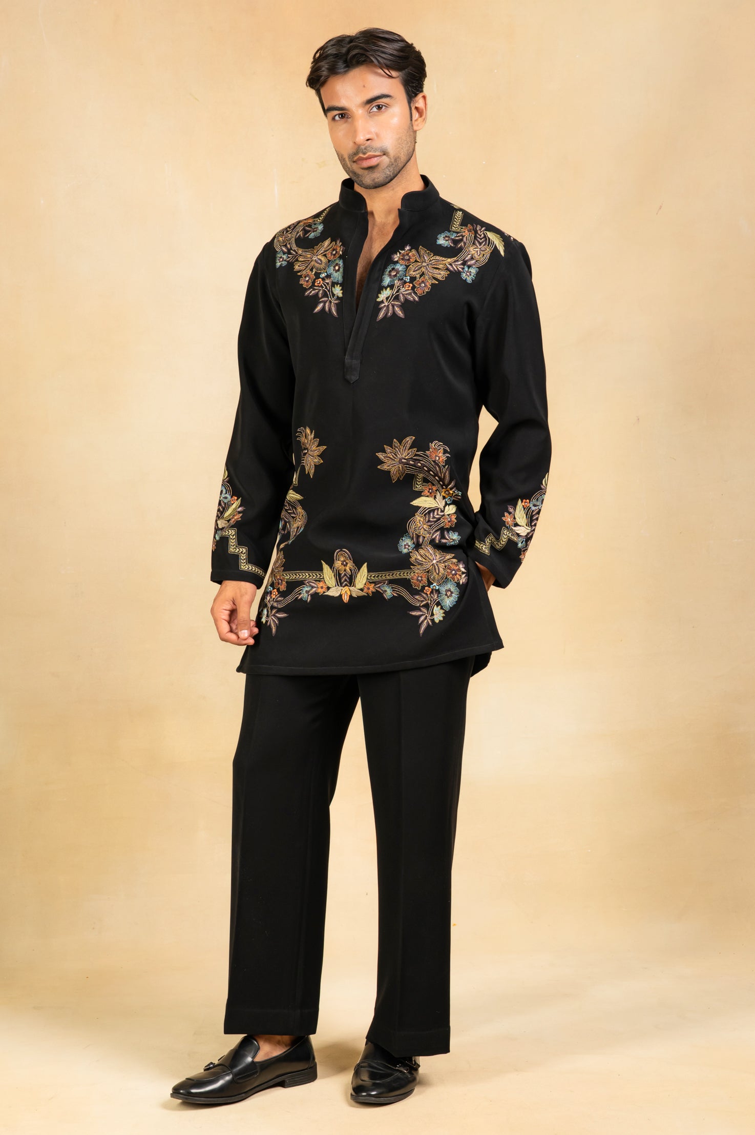 embroidered kurta set with wide trousers