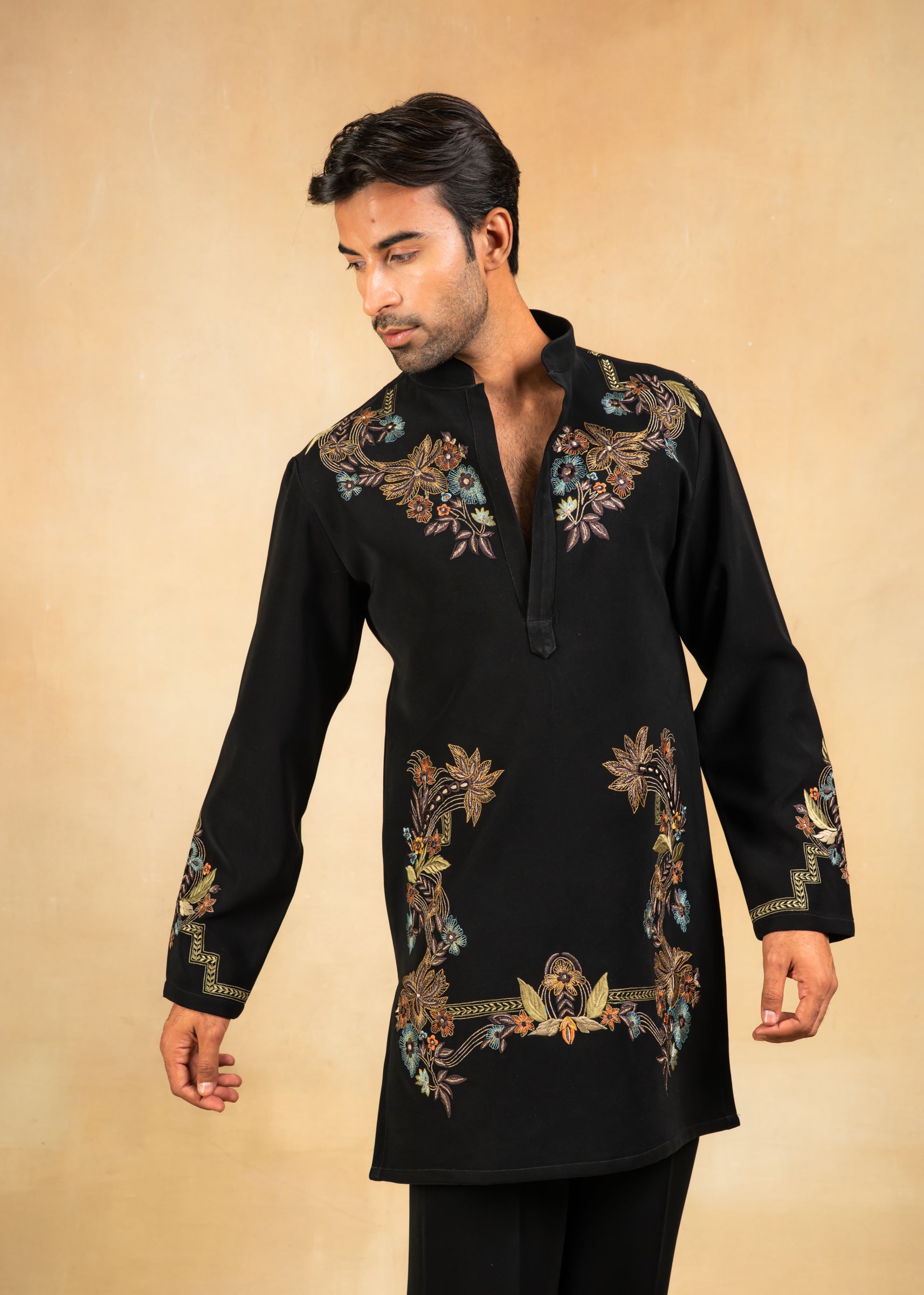embroidered kurta set with wide trousers