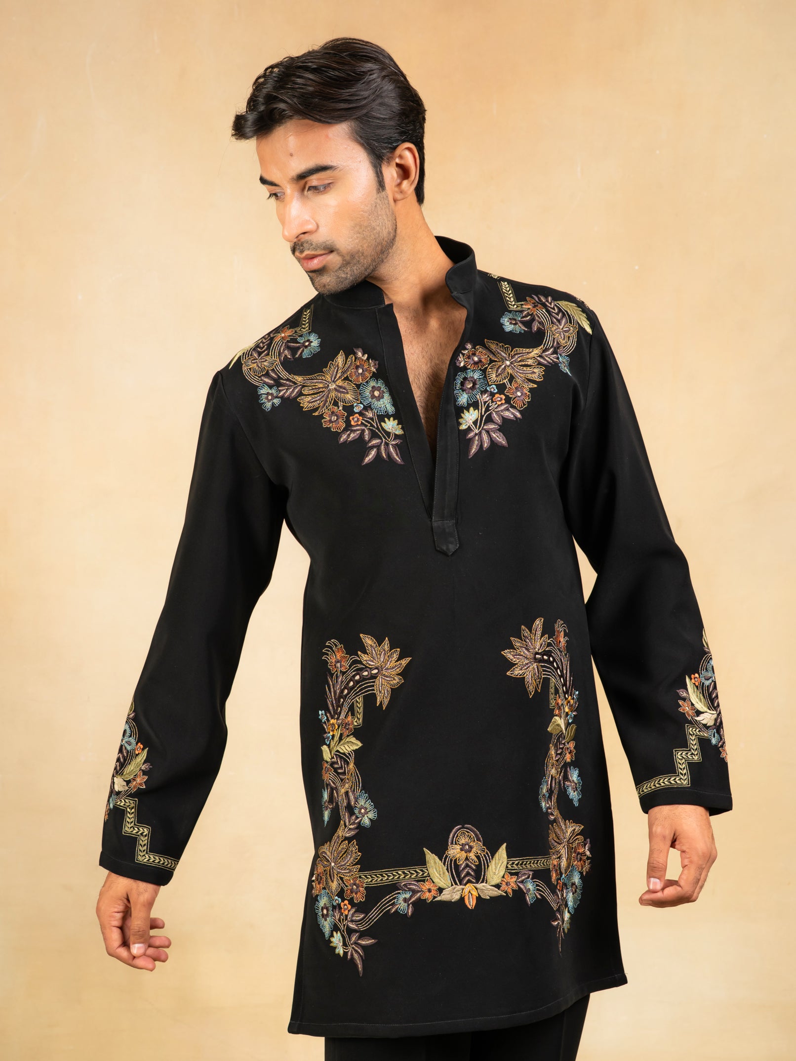 embroidered kurta set with wide trousers