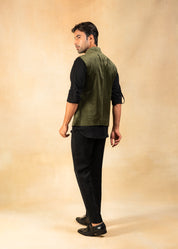 green velvet nehru jacket with motif
