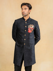 navy blue indowestern with embroidered motif