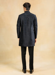 navy blue indowestern with embroidered motif