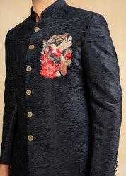 navy blue indowestern with embroidered motif