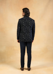 navy blue open bandhgala with embroidery