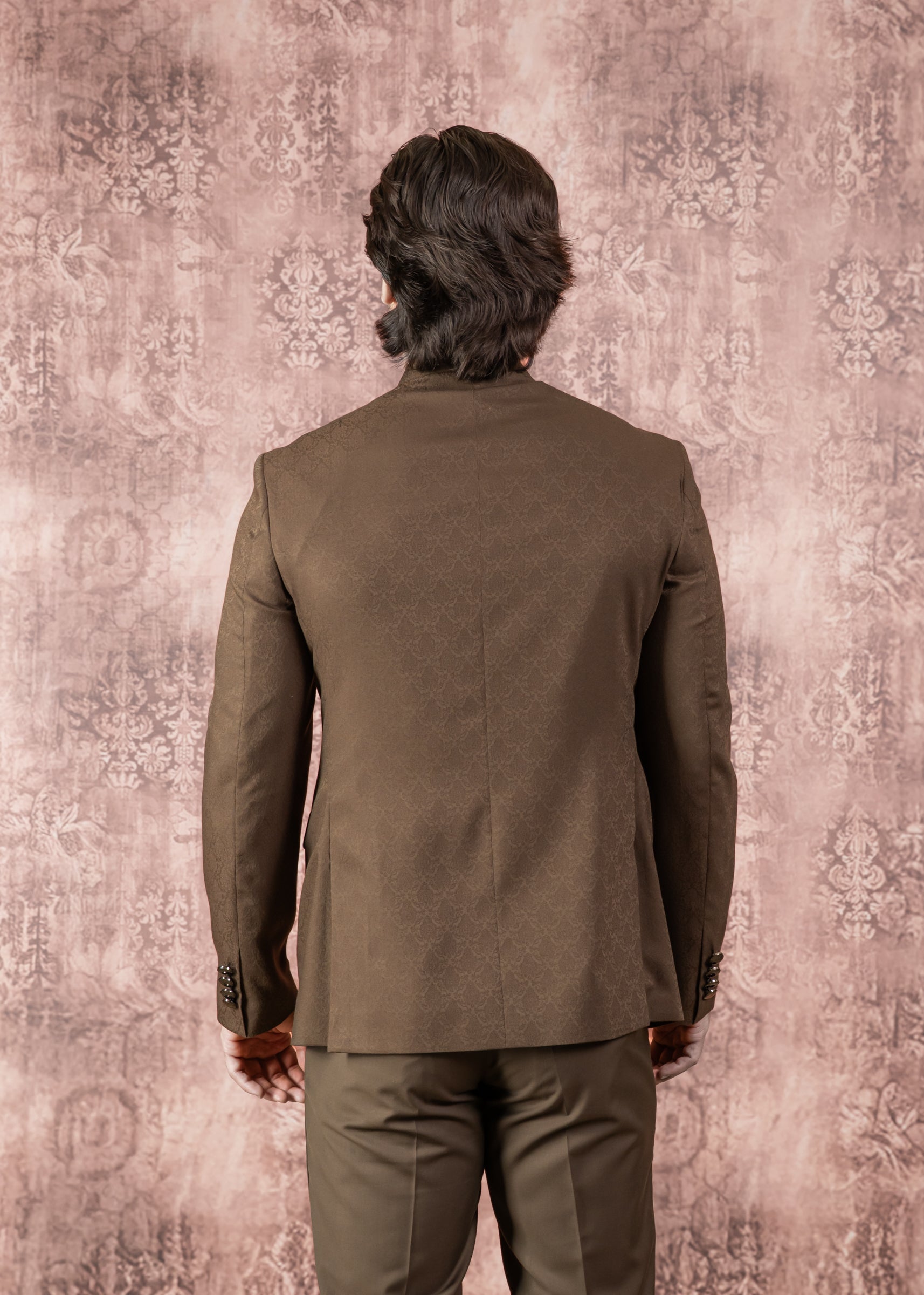 olive jacquard bandhgala