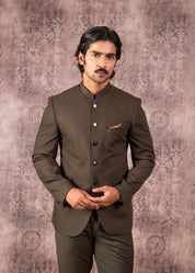 olive jacquard bandhgala
