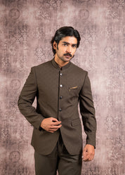 olive jacquard bandhgala