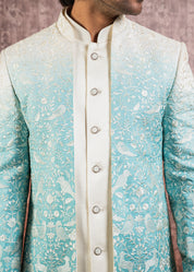 pastel blue embroidered open indowestern