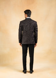 purple and black shawl collar tuxedo