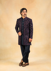 purple velvet open indowestern
