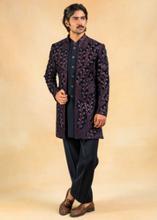 purple velvet open indowestern