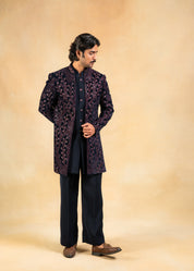 purple velvet open indowestern