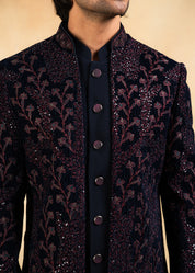 purple velvet open indowestern