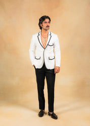 white blazer with black highlights