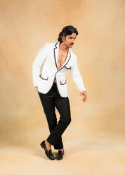 white blazer with black highlights