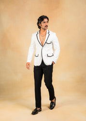 white blazer with black highlights