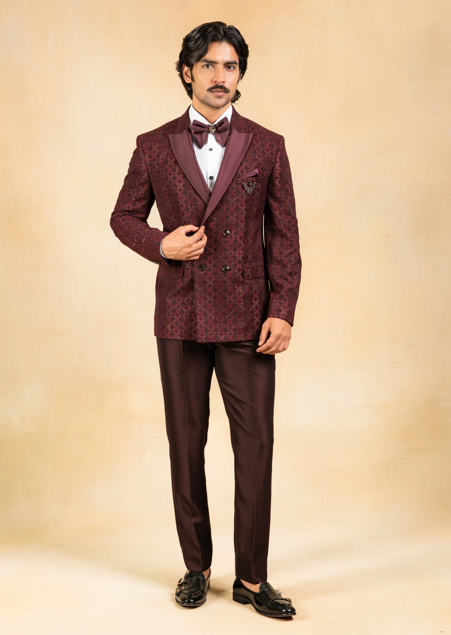 wine double breasted suit