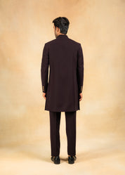 wine embroidered indowestern with hand crafted brooch