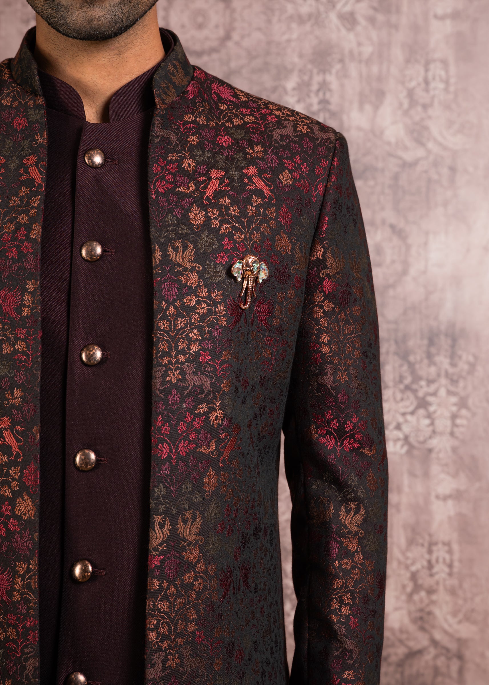 Wine Jacquard Indo-western
