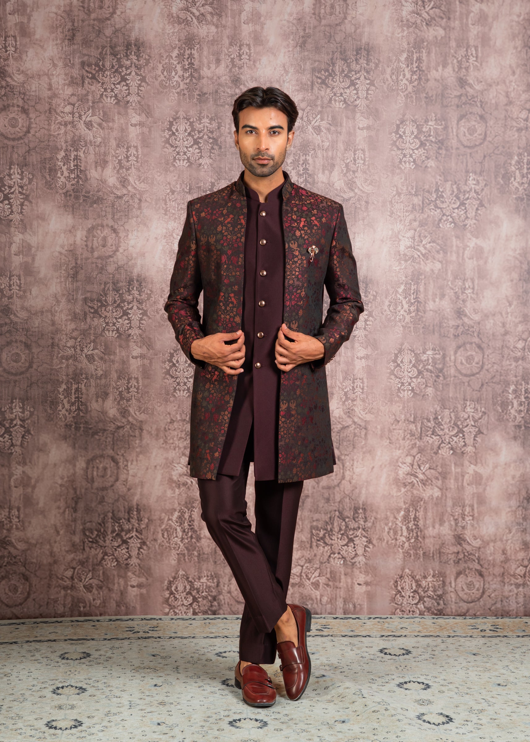 Wine Jacquard Indo-western