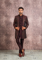 Wine Jacquard Indo-western