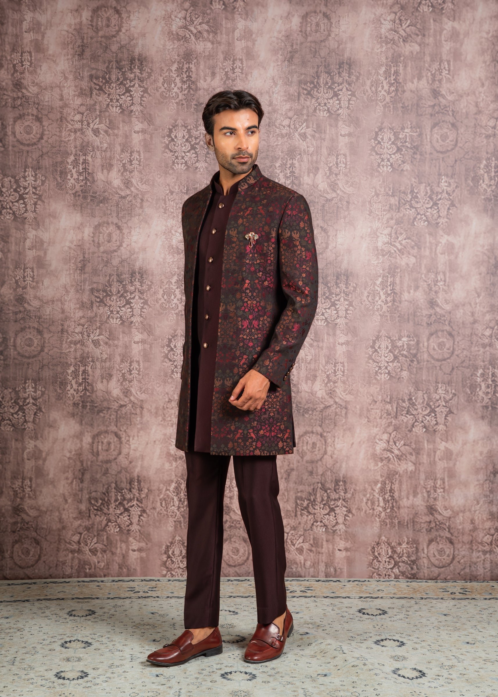 Wine Jacquard Indo-western