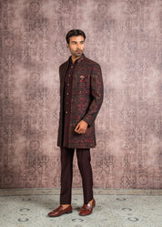 Wine Jacquard Indo-western